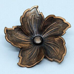 Vintage Copper Floral Brooch Pin 5 Petal Flower Statement Autumn